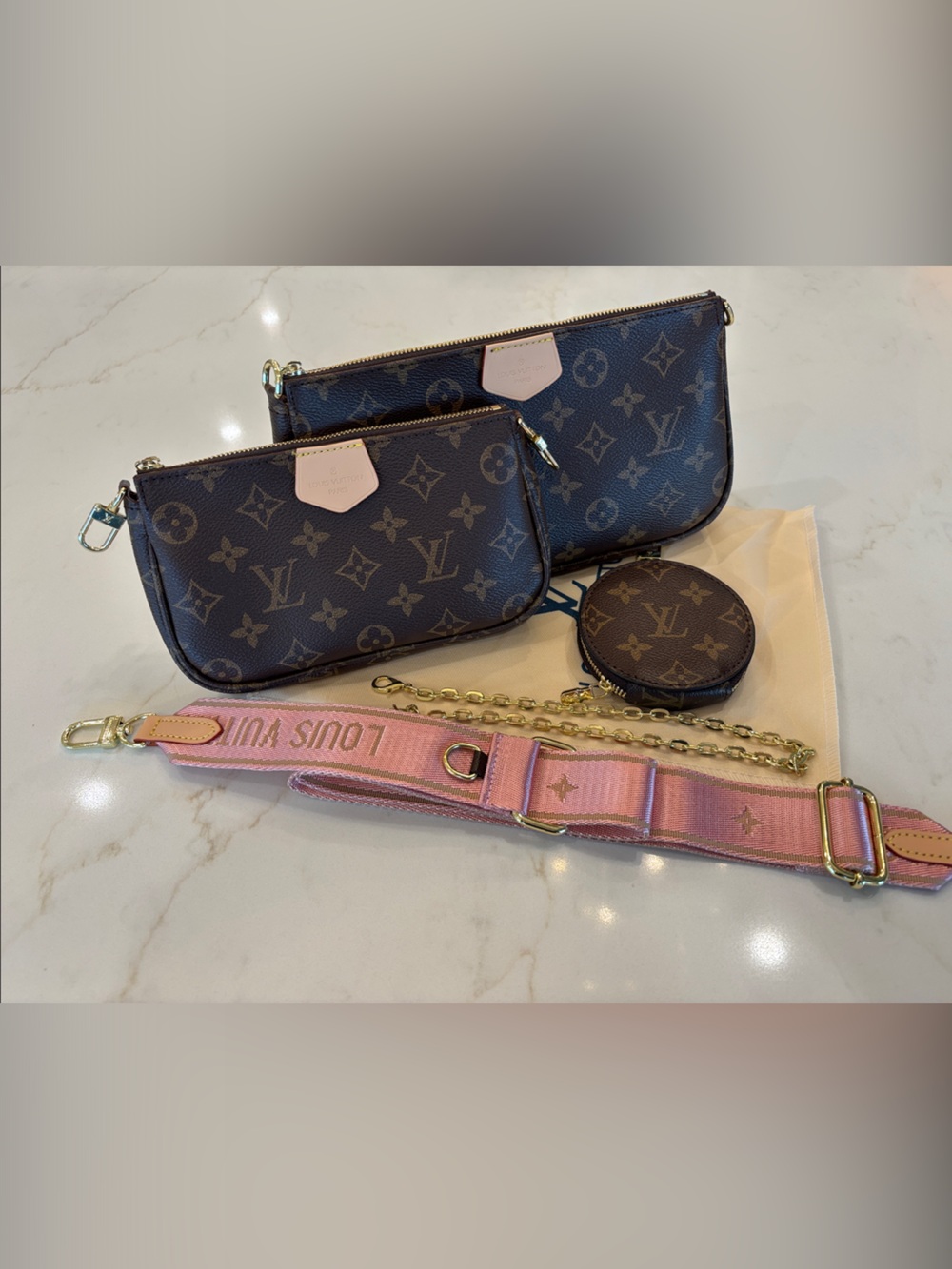 Monogram Multi Pochette with Pink Strap and chain